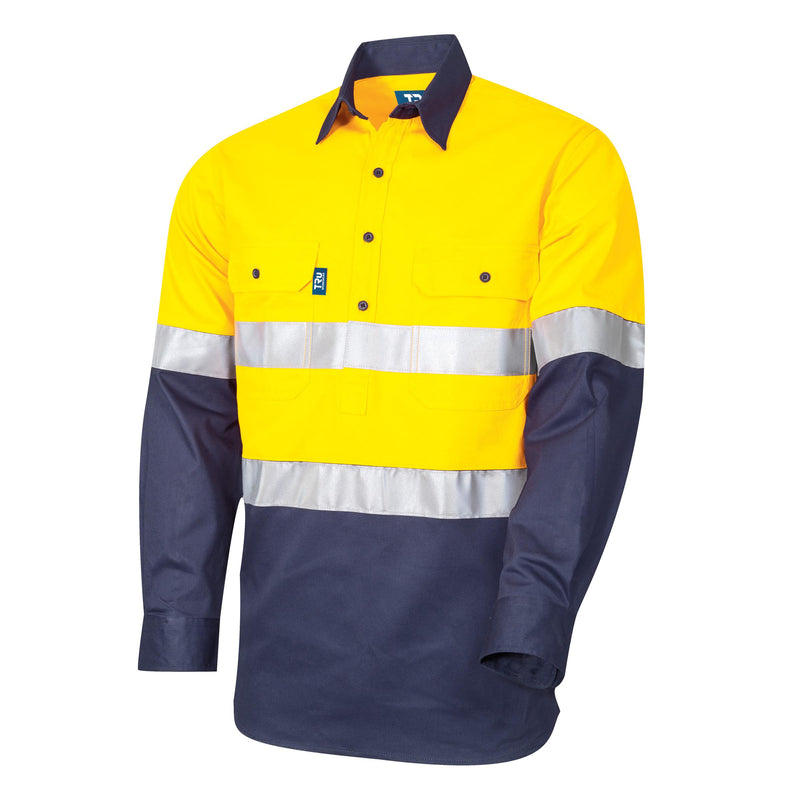 TRu Workwear L/S Hi-Vis Closed Front Drill Shirt
