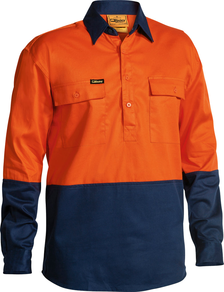 Bisley 2 Tone Closed Front Hi Vis Drill Shirt L/S