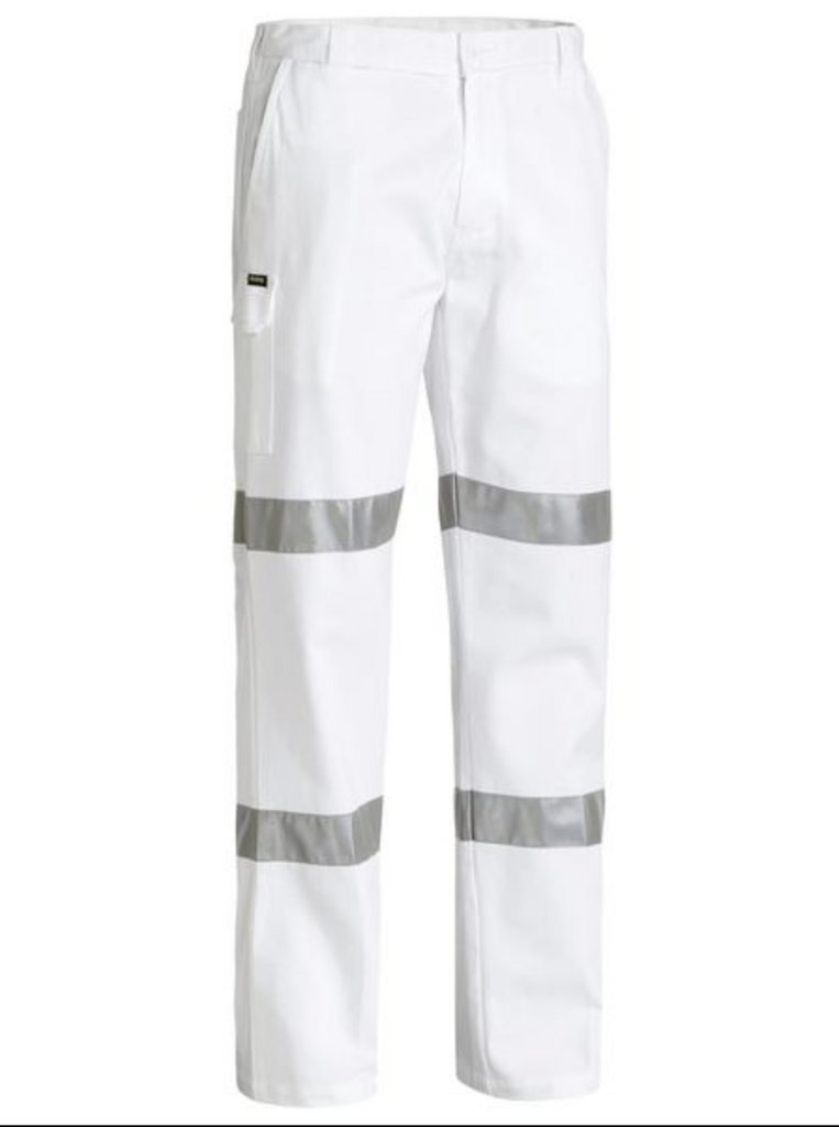 Bisley 3M Taped Cotton Drill White Work Pant
