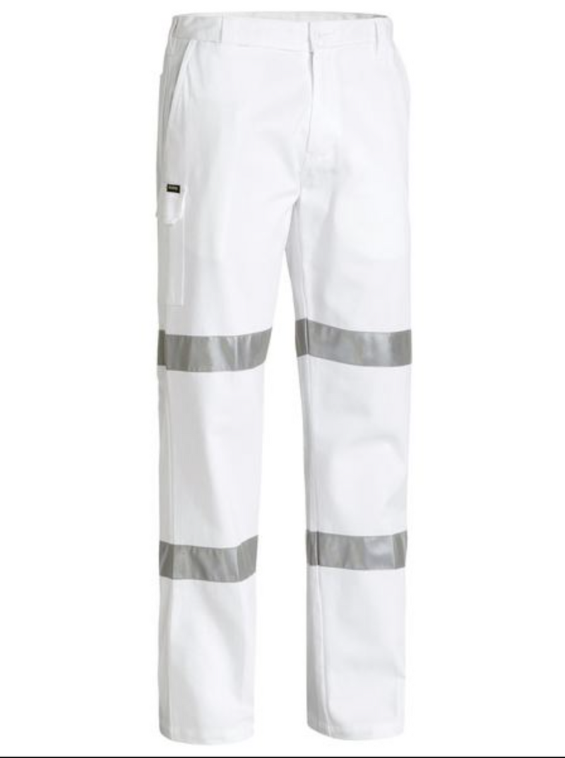 Bisley 3M Taped Cotton Drill White Work Pant