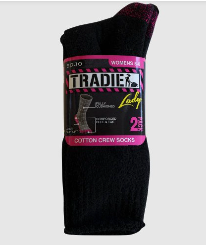 Tradie Ladies 2PK Cotton Crew Socks