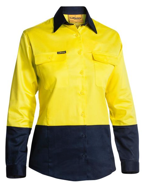 Bisley Womens 2 Tone Hi Vis Drill Shirt - Long Sleeve
